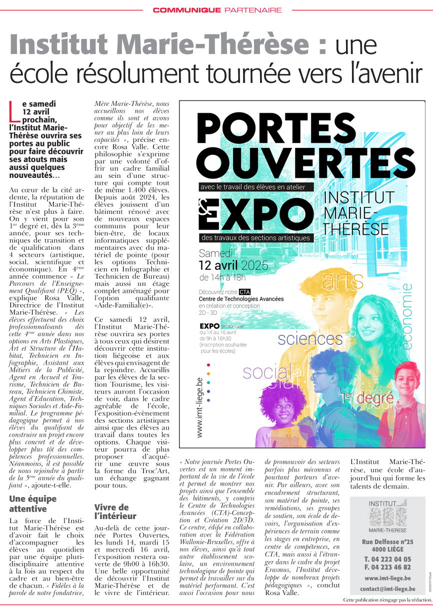 Article de presse sur l'Institut Marie-Thérèse de Liège