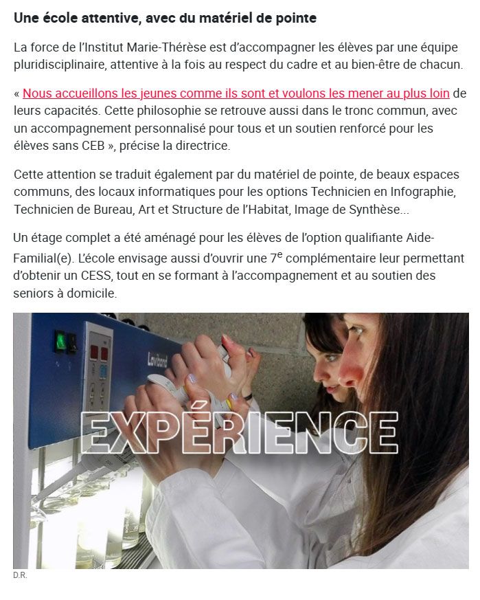 Article presse sur l'Institut Marie-Thérèse